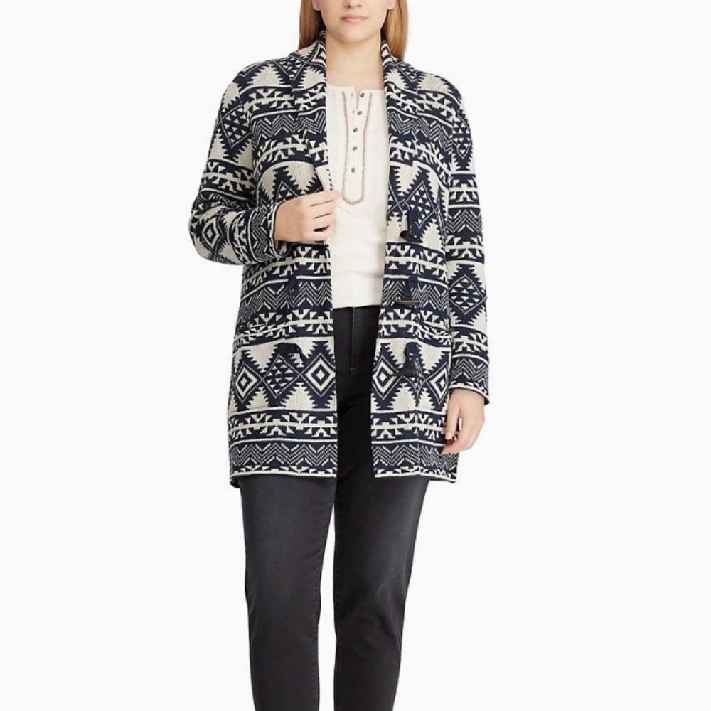 Chaps Southwestern Print Toggle Cardigan Large